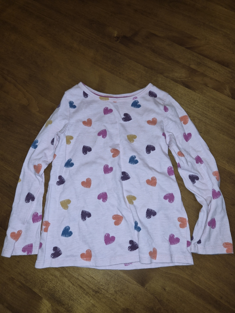 Light Pink Long-Sleeve Top with Multicolor Heart Print 5T